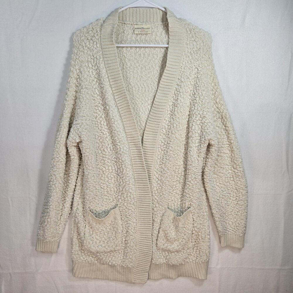 Bobbie Brooks Cream Open Front Pockets Womens Cardigan Sweater Large